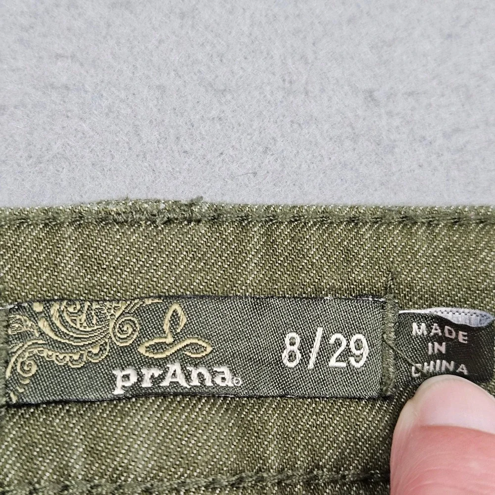 prAna Kara Jean Womens Sz 8 29 Olive Green Organic Cotton Stretch Slim Leg Pants